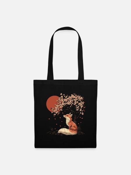 Renard, Sakura, Arbre, Église, Fleur, Japon - Sac en tissu - noir