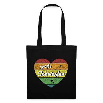 große Schwester Herz retro vintage - Stoffbeutel - Schwarz - Vorne