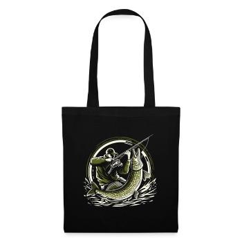 Pêche Pêcheur Brochet Poisson Géant Vert Olive Cadeau - Sac en tissu - noir - Devant