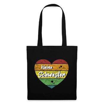 kleine Schwester Herz retro vintage - Stoffbeutel - Schwarz - Vorne