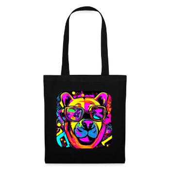 Enseigne au néon style ours - Sac en tissu - noir - Devant