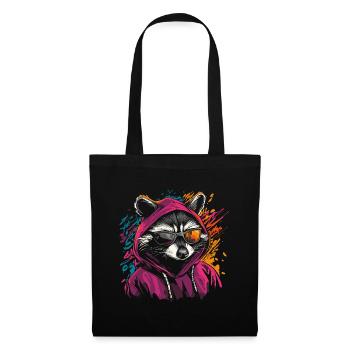 Raccoon with sunglasses and hoodie graffiti style - Tote Bag - black - Front