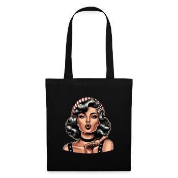 Rockabilly Kussmund Luftkuss pusten Retro Geschenk - Stoffbeutel - Schwarz - Vorne
