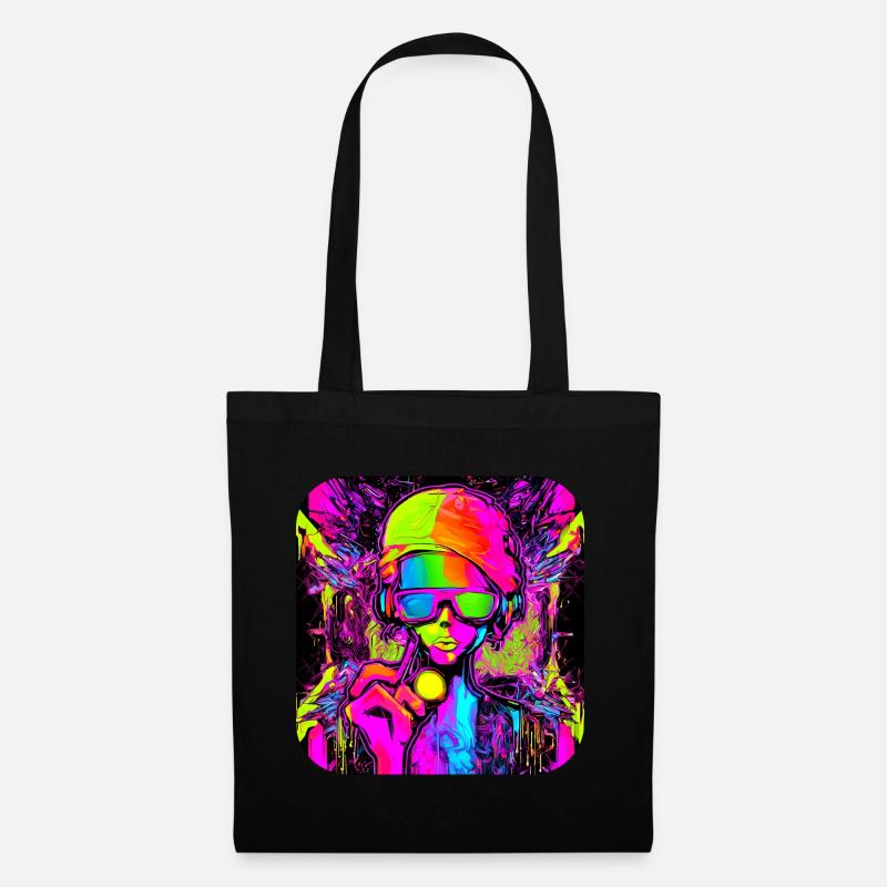 Neon Farben Bunt Kreativ Style Glow - Stoffbeutel - Schwarz