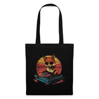 Renard avec des lunettes de soleil en tant que DJ à la platine - Sac en tissu - noir - Devant