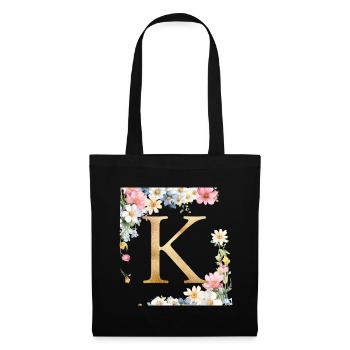 K Monogram, Floral, Personalizable - Tote Bag - black - Front