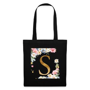 S Monogram, Floral, Personalizable - Tote Bag - black - Front