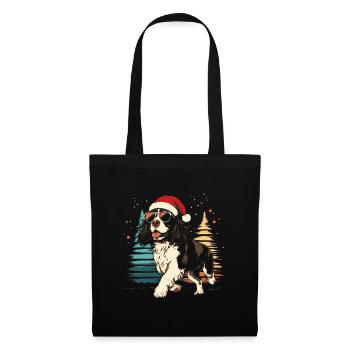 Épagneul springer anglais avec chapeau de Père Noël - Sac en tissu - noir - Devant
