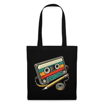 cassette vintage - Sac en tissu - noir - Devant