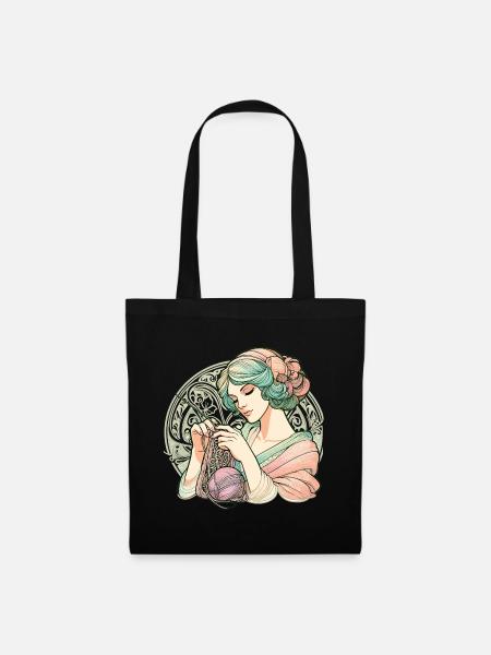 Knitting Woman Art Nouveau Gift - Tote Bag - black