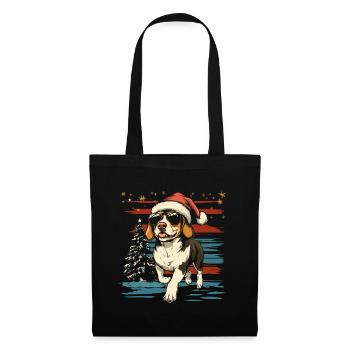 Beagle avec chapeau de Père Noël et lunettes de soleil - Sac en tissu - noir - Devant