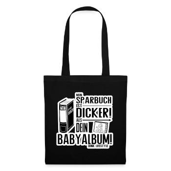 Sparbuch statt Babyalbum – DINK Lifestyle Humor - Stoffbeutel - Schwarz - Vorne