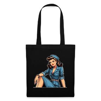 Pin Up Retro Stewardess Flugbegleiterin Geschenk - Stoffbeutel - Schwarz - Vorne