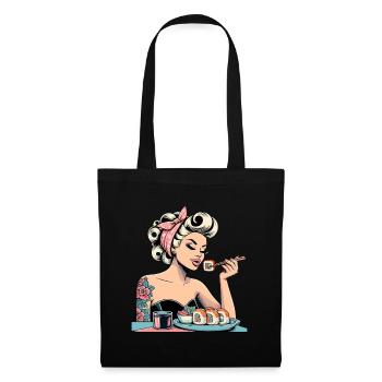 Pin Up Frau blond Rockabilly Sushi Retro Geschenk - Stoffbeutel - Schwarz - Vorne