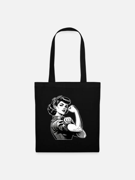 Starke Selbstbewusste Frau Rockabilly Geschenk - Stoffbeutel - Schwarz