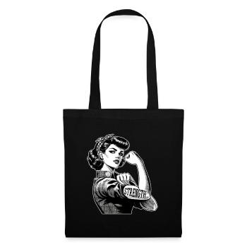 Stärke starke Frau Rockabilly Geschenk - Stoffbeutel - Schwarz - Vorne
