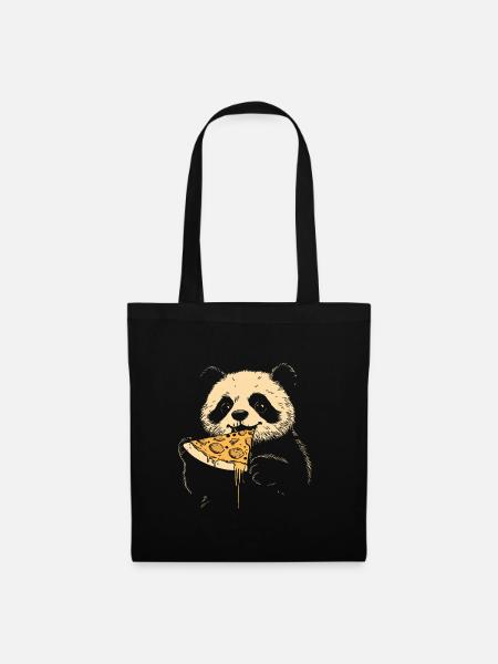 Panda isst Pizza - Stoffbeutel - Schwarz