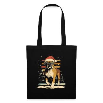 Deutscher Boxer mit Sonnenbrille an Weihnachten - Stoffbeutel - Schwarz - Vorne