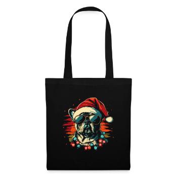 Französische Bulldogge Weihnachten Lichterkette - Stoffbeutel - Schwarz - Vorne