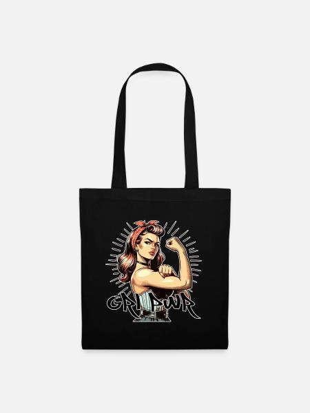 GRL PWR Frauen Power Rockabilly Style Geschenk - Stoffbeutel - Schwarz