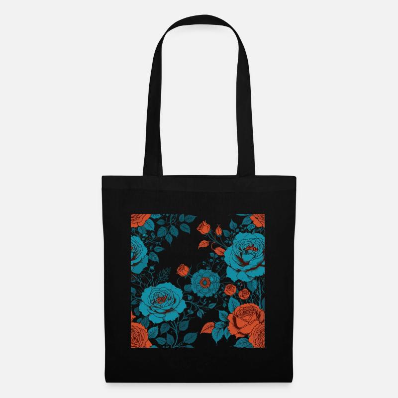 Schönes buntes Blumenmuster - Stoffbeutel - Schwarz