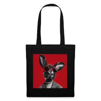 Hase mit Sonnenbrille vor rotem Hintergrund - Stoffbeutel - Schwarz - Vorne