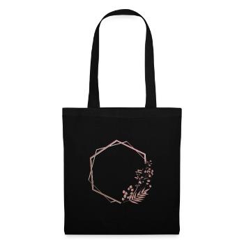 Pink hexagon in double frame with plant & flower - Tote Bag - black - Front