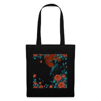 Rabe und die roten Rosen - Stoffbeutel - Schwarz - Vorne