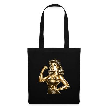 Strong Cool Woman Rockabilly Style Gold Gift - Tote Bag - black - Front