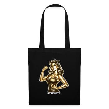 Strength Strong Woman Rockabilly Style Gold Gift - Tote Bag - black - Front