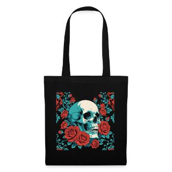 Retro Totenkopf mit roten Rosen Design - Stoffbeutel - Schwarz - Vorne