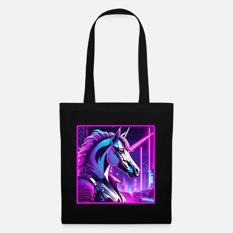 Neon Cyber Unicorn Illustration - Stoffbeutel - Schwarz