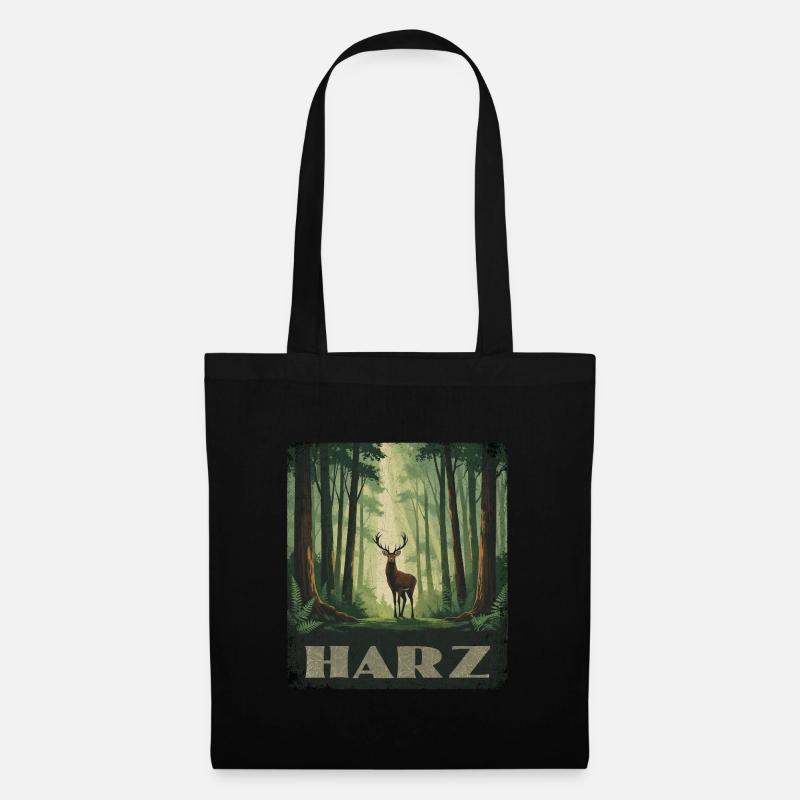 Harz Wald und Hirsch - Stoffbeutel - Schwarz