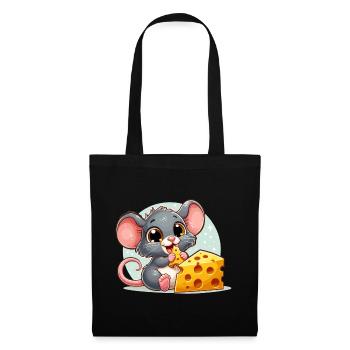 Käse Maus lecker Käse macht glücklich Geschenk - Stoffbeutel - Schwarz - Vorne