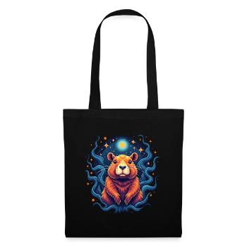 Capybara de l’espace | Ciel étoilé et lune - Sac en tissu - noir - Devant