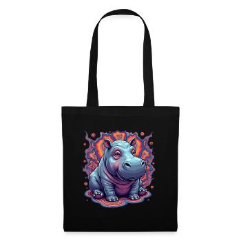 Hippopotame mignon | Hippopotame arc-en-ciel coloré - Sac en tissu - noir - Devant