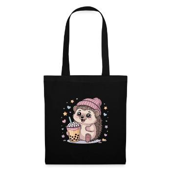Kawaii Hedgehog: Sweet Bubble Tea Fan - Tote Bag - black - Front