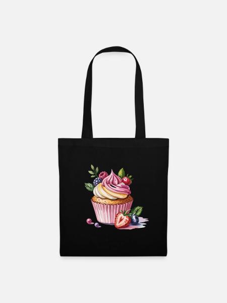 Beeren Cupcake: Süße Versuchung - Stoffbeutel - Schwarz