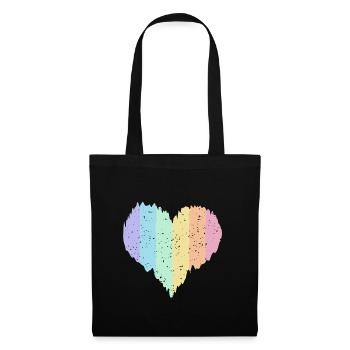 Regenbogen Herz Pastellfarben Pride Monat LGBTQ+ - Stoffbeutel - Schwarz - Vorne