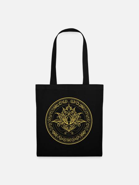 Lotus Mandala - Spirituelles Symbol in Gold - Stoffbeutel - Schwarz