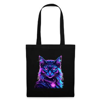 Neon Space Cat Cat Portrait - Tote Bag - black - Front