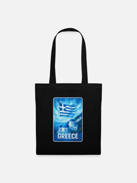 Griechenland Santorini Flagge - Stoffbeutel - Schwarz