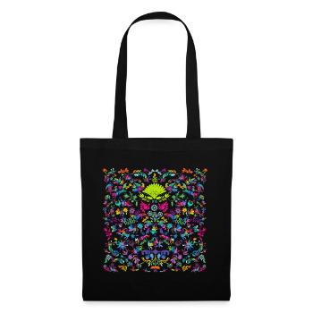 Bunte Tier- und Pflanzen Otomi Ornament - Stoffbeutel - Schwarz - Vorne