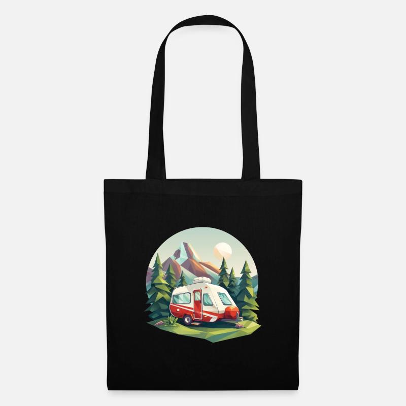Oldschool Camping – Modern in a Low Poly Look - Tote Bag - black
