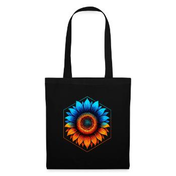 Sonnenblumenblau und -gold, leuchtendes Orange - Stoffbeutel - Schwarz - Vorne