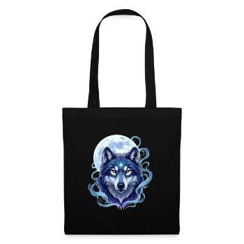Mystischer Wolf mit Mondschein-Hintergrund - Stoffbeutel - Schwarz - Vorne