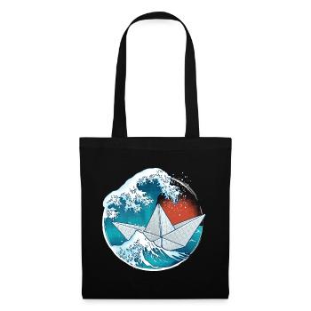 Bateau en papier de style origami - Sac en tissu - noir - Devant