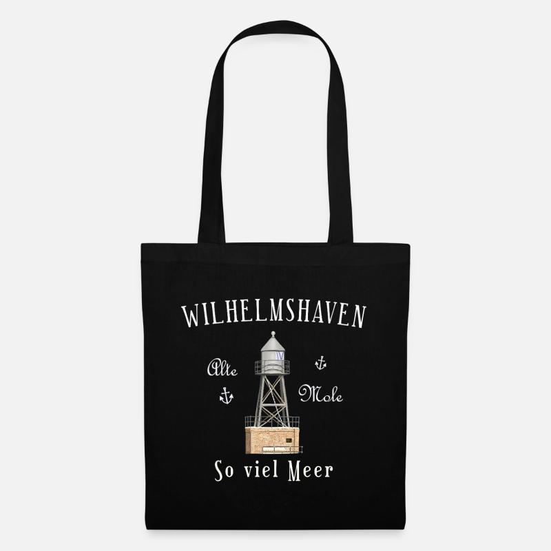 Wilhelmshaven, Handzeichnung, so viel Meer Nordsee - Stoffbeutel - Schwarz