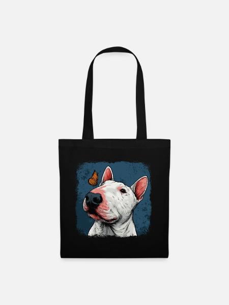 Fröhlicher Bullterrier mit Schmetterling - Stoffbeutel - Schwarz