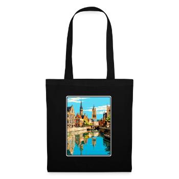 Ghent Belgium Charming City Skyline Illustration - Tote Bag - black - Front